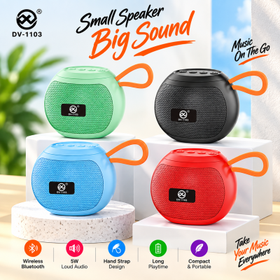 DV1103 Portable Wireless Mini Bluetooth Speaker – 5W Loud Stereo Sound, Deep Bass, Hand Strap Design, USB & TF Card Support